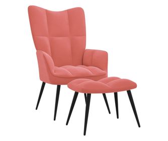 Stolica za opuštanje s taburetom, ružičasta, baršun