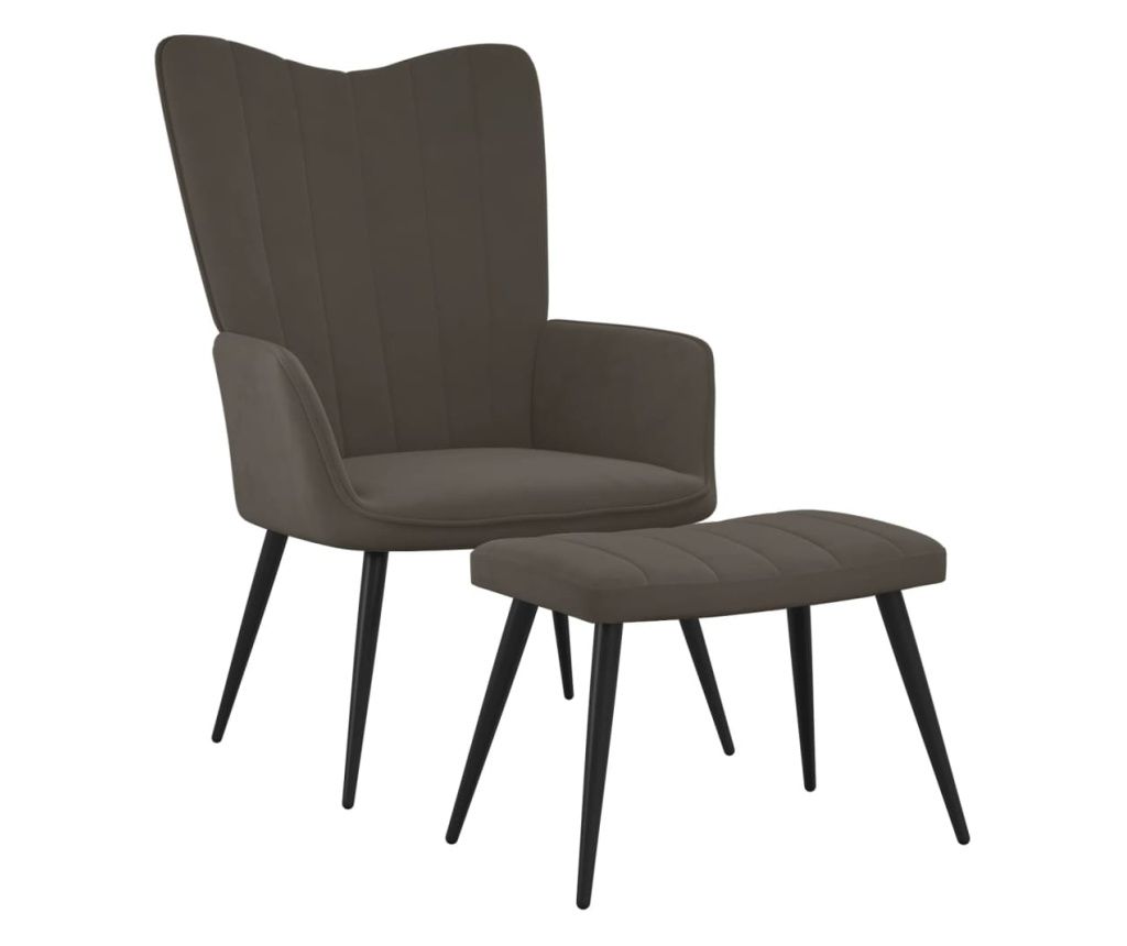 Stolica za opuštanje s taburetom, tamno siva, baršun