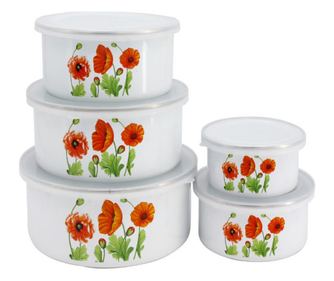 Rosberg R51212B5 Set cutii depozitare, 5 piese, Emailat, Alb/decor