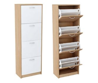 Pantofar,culoare alb,stejar sonoma, din PAL melaminat,capacitate aproximativa de 24 de perechi,design modern si practic,50x28x15