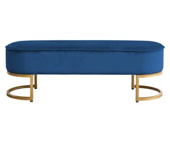 Mirila plava baršunasta klupa sa zlatnim kromiranim dizajnom 100x40x43 cm