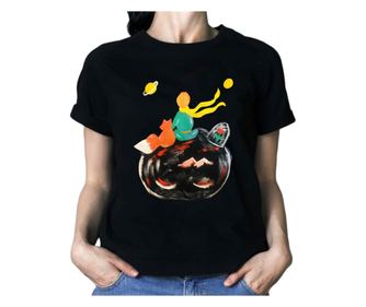 Tricou pictat manual "Micul Print", negru, M