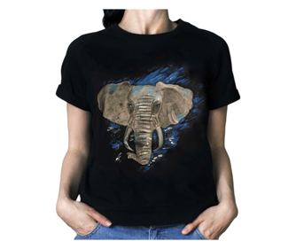 Tricou pictat manual "Elefant", negru, M