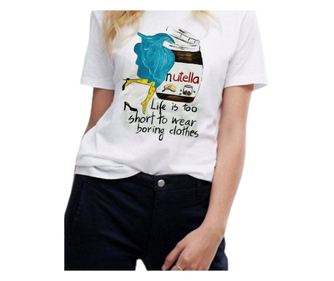 Tricou pictat manual "Life is too short to wear boring clothes", alb, M