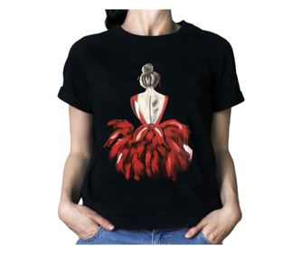Tricou pictat manual "Balerina", negru, M