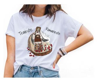 Tricou pictat manual "Traieste romaneste", alb, XL
