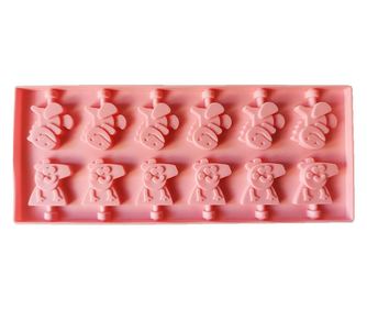 Forma silicon 12 cavitati, Peppa Pig si Dinosaur, Acadele din ciocolata sau Acadele din zahar, Roz, 26 cm, 246COF