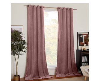 Set draperii din catifea cu inele crom, Premium, 150x270 cm, densitate 700 g/mp, Roz pudra, 2 buc  150 x 270