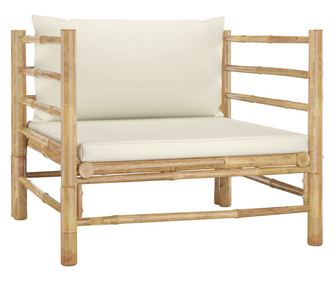 Градински диван с кремавобели възглавници бамбук