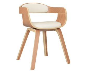 Jedilni stol krem ukrivljen les in umetno usnje