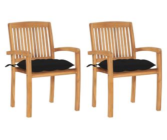 Fekete prnval elltott kerti szkek, 2 darab, tmr teakfa