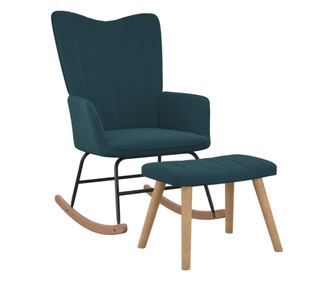 Houpací křeslo s taburetem, modré, sametové