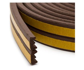 Самозалепваща лента Mercaton® за уплътнение на врати и прозорци, профил E, 9mm x 4mm, UV устойчивост, EPDM гума, 6 m, кафява