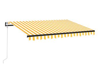 Автоматично прибиращ се сенник, 350x250 см, жълто и бяло