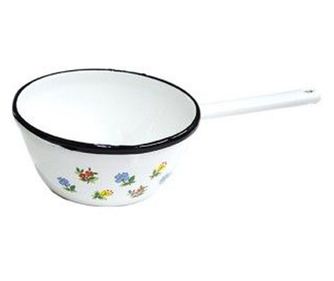 Emajlirani čelični trbušasti lonac s izljevom i ručkom 18 cm, ukrašen