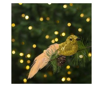 Ornament de Craciun – pasare cu sclipici – cu clema – aurie – 2 buc/pachet