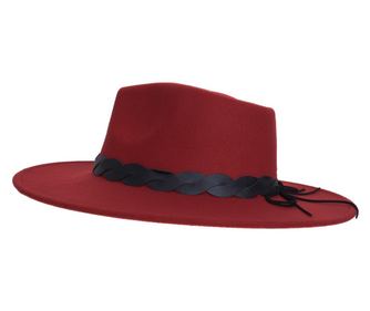 Palarie fedora din stofa, PAMI, PD-0522-52, 58 cm Rosu