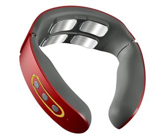 Aparat de Masaj Cervical cu Impuls Electromagnetic pentru durerile de gat si spate BellFyd®, Rosu, 4 Electrozi, 6 tipuri de masa