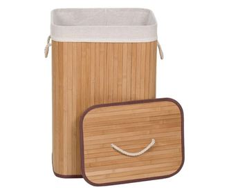 Кош за пране Home, Капак, Дръжки, 40х30х60 см, 72 л, Памук, Полиестер, Бамбук, Бежов