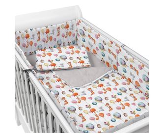 Set lenjerie matlasata 5 piese Kidizi Baloon Friends, include perna, plapumioara, aparatoare si cearceaf