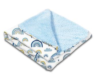 Paturica dubla pufoasa cu doua fete 100x78 cm Kidizi Fluffy Blue Rainbow