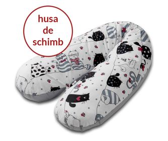 Husa bumbac detasabila pentru Perna gravide 3 in 1 Kidizi Lena, Happy Kitten