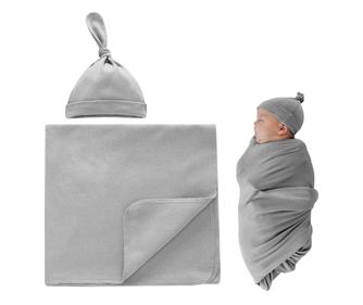 Set paturica si caciulita din bumbac pentru nou-nascut Kidizi, Grey