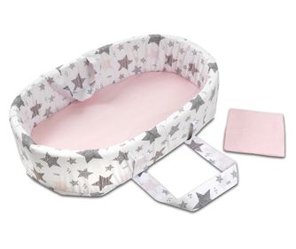 Cosulet bebelusi cu husa detasabila Kidizi All Pink Stars, cearceaf pentru salteluta cadou