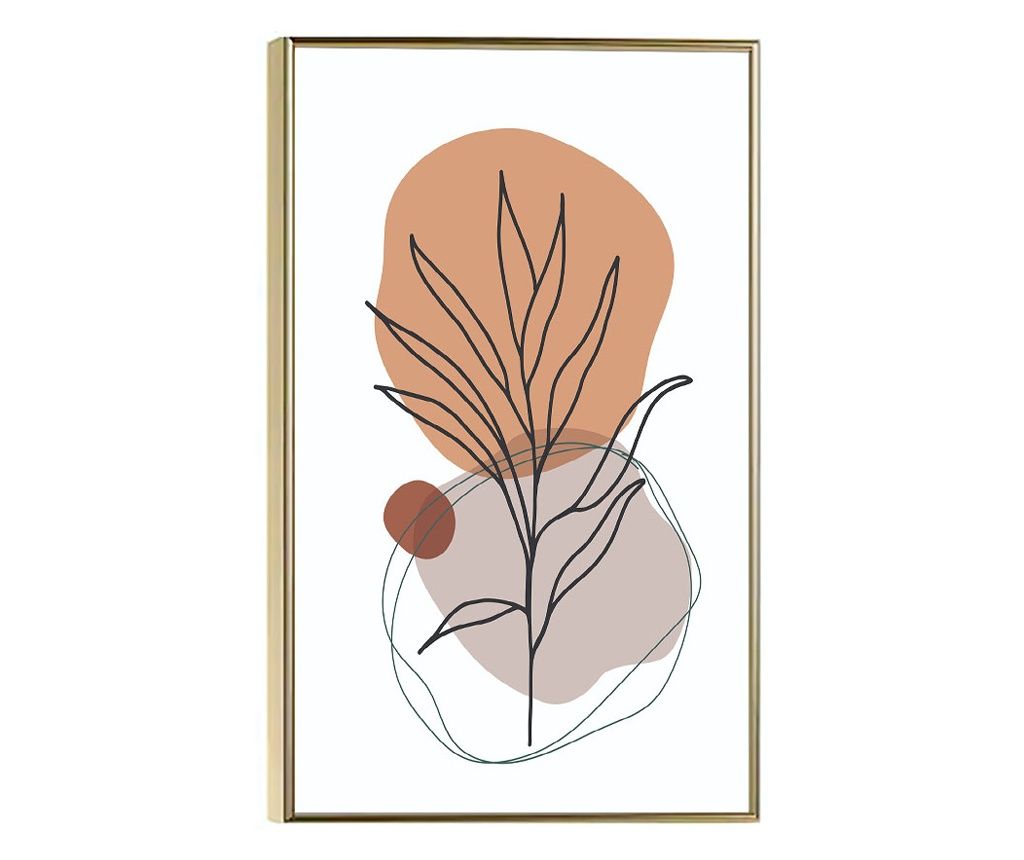 Uokvireni Plakati, Minimal Leaf Art, 21 x 30 cm, Zlatni okvir