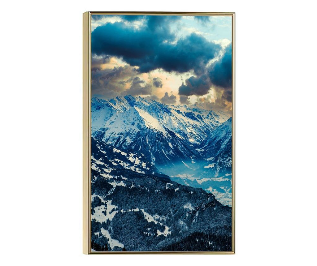 Framed Poster, Panorama of Snow Mountain, 21 x 30 cm, Golden Frame