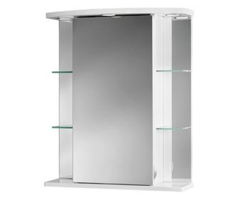 Dulap din MDF cu usa culisanta si panouri laterale cu oglinzi, lampi integrate, Escalate, 55x66x23 cm, Alb