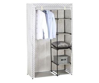 Текстилен гардероб Home, Рафтове, Полиестер, Стомана, Пластмаса, 100х46х173.2 см, Сив/Бял