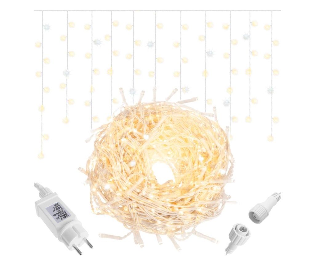 Φωτάκια Κουρτίνα, 300 LED, 12m, Εσωτερικού/Εξωτερικού Χώρου, με Flash, Κίτρινος Φωτισμός