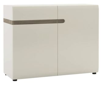 Komód 2 ajtóval és 1 fiókkal - Magasfényű fehér és Sonoma tölgyfa - 109,5x42x86,5 cm