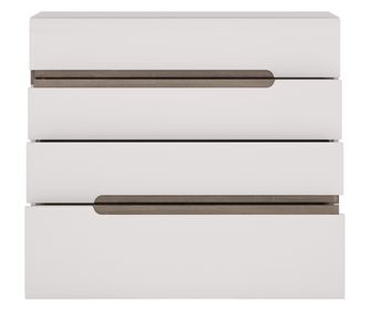 Komód 4 fiókkal, fényes fehér MDF és sötét Sonoma tölgy, 96x42x86 cm