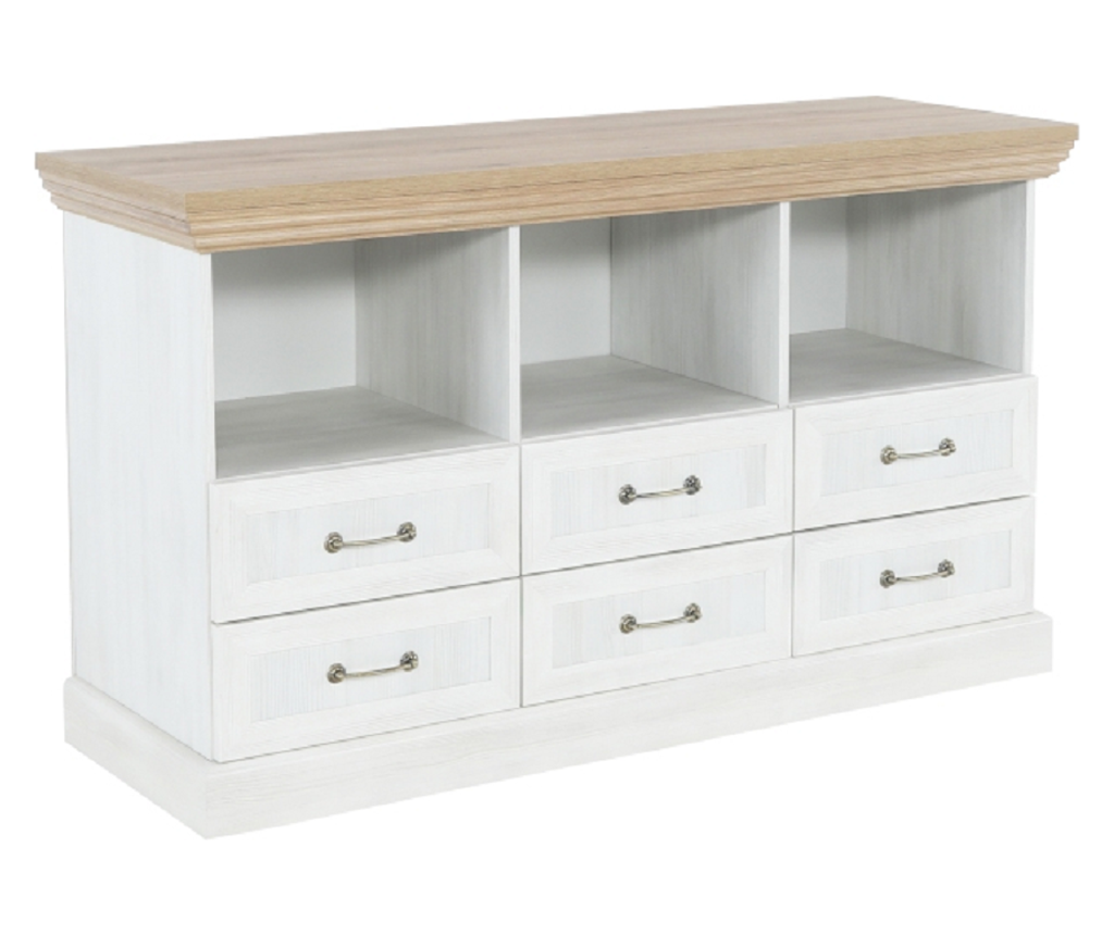 TV omarica, 6 predalov, 3 police, nordijska borovnica divji hrast, Royal, 127x46x75 cm