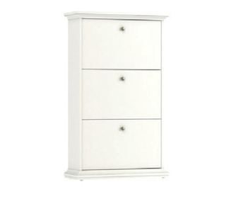 Ormarić za obuću s 3 odjeljka, laminirana iverica i lakirani MDF, White Paris, 77,8x27,5x127,7 cm