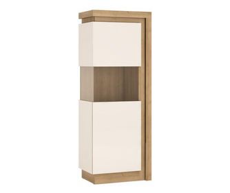 Leonardo II Vitrína, MDF, Dub Riviera Přírodní/Bílý Vysoký Lesk, 60x42x164 cm