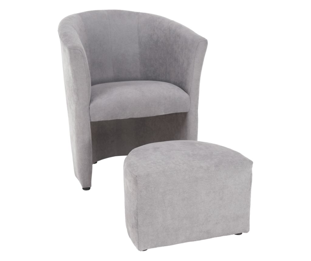 Fotoliu cu taburet tapiterie textil gri Rose 65x60x77 cm