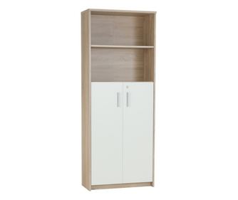 2 polcos, 2 ajtós szekrény Sonoma tölgy és fehér színben, 73x34x186 cm