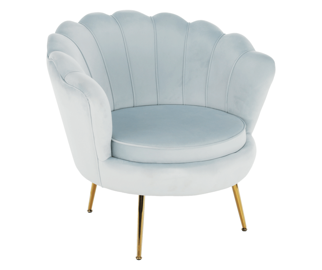 Kékes-szürke bársony fotel arany króm Noblin 77x76x77 cm