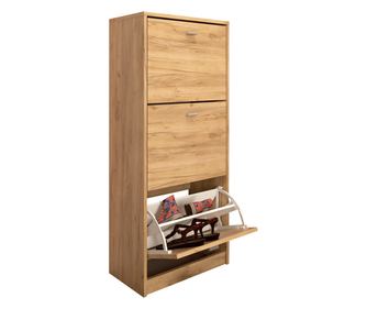 3 rekeszes cipősszekrény, artisan tölgy barna, 50x28x116 cm