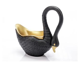 Vaza decorativa, swan, negru, 18x19x9 cm
