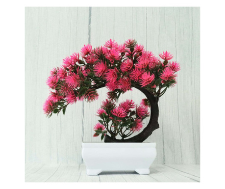 Декоративен изкуствен бонсай в саксия, Розов, 20 см, MCT-20k322R