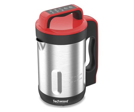 Блендер за супа Techwood TSM-1655, 1000W, 6 програми, 1.6 L, Инокс/червен