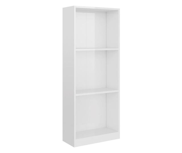 3-szintes magasfényű fehér forgácslap könyvszekrény 40x24x108cm
