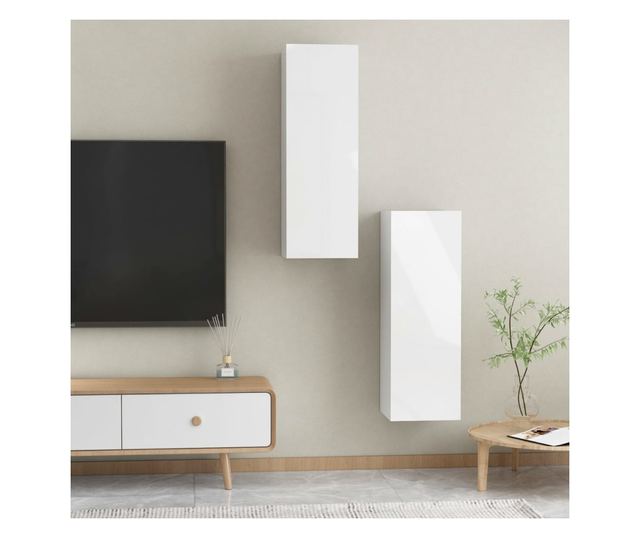 Komode za TV, 2 kom., bijela visokog sjaja, 30,5x30x90 cm, iverica