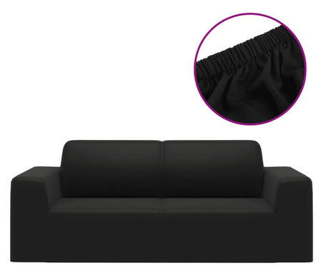 Strečový potah na dvoumístnou pohovku černý polyesterový žerzej