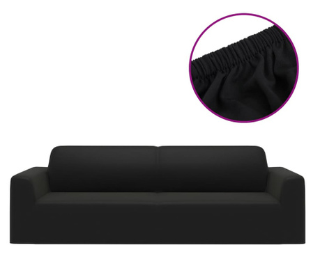 3-személyes fekete sztreccs poliészterdzsörzé kanapé-védőhuzat