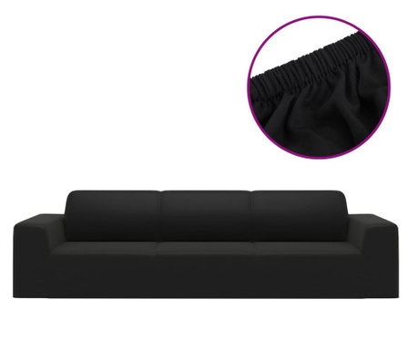 4-személyes fekete sztreccs poliészterdzsörzé kanapé-védőhuzat